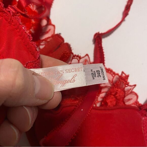 Victoria’s Secret Vintage Y2K DREAM ANGELS Red Lace floral Mesh Balconet Bra 34B - Picture 5 of 7